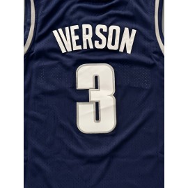 Men's Georgetown #3 Basketball Jersey - Navy Blue with White & Red Accents, V-Neck, Sleeveless, Polyester, Machine Washable - Ideal for Team Sports, Outdoor Activities & All Seasons, Basketball Gifts