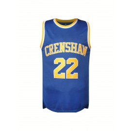 Crenshaw 22 McCall Men's Basketball Jersey, V-Neck Polyester Sports Vest with Embroidery, Blue and Yellow, Sizes S-3XL