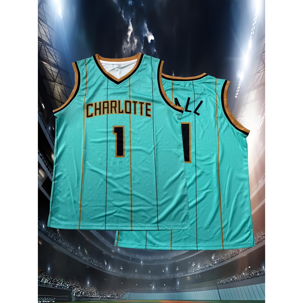 Men'S Basketball Suit # 1 Light Green Round Neck Embroidered Polyester Knitted Loose Micro Elastic Fabric S-XXXL