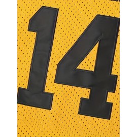 Men's Polyester Basketball Jersey # 14 Yellow V-neck Sports Vest, Breathable And Comfortable, Slightly Elastic Knitted Fabric Suitable for Casual Training, Beach And Weekend Wear, Suitable for Adult Couples S-3XL