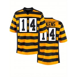 Men'S #14 Black and yellow color blocking Embroidery Sport Jersey : V-neck short sleeves Breathable Sports Uniform For Training Competition