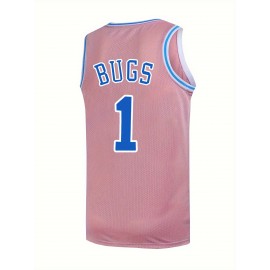 Men's #1 Pink Basketball Jersey with Embroidery, Breathable V-Neck Sleeveless Sports Uniform for Summer Training & Casual Wear