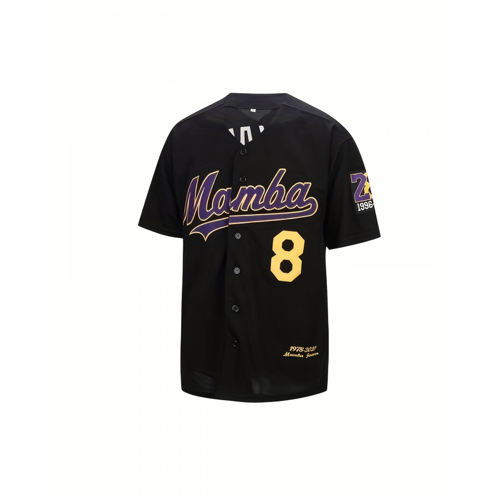 Men's Retro Baseball Jersey - #24 Tribute, Black & Purple Mamba Design, V-Neck, Moisture-Wicking Polyester, Loose Fit for Sports & Casual Wear, Athletic Tribute Shirt | Vneck Sports Top | Easycare Jersey, Best for Christmas