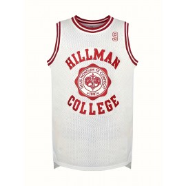 Men's Hillman College #9 Basketball Tank Top - Breathable, Moisture-Wicking Polyester with Letter & Number, Sleeveless Athletic Uniform for All Seasons