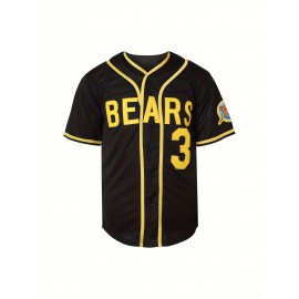 Bad News Bears #3 Tanner Boyle 1976 Movie Chico's Bail Bonds Embroidered Baseball Jersey - Vintage V-Neck Loose Fit Moisture-Wicking Breathable Button-Up Shirt for Sports, Halloween & Casual Wear (S-XXXL)