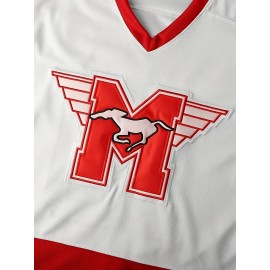 Mustangs 10 Youngblood Hamilton Jersey - Vintage #10 Men's Sports Uniform, Red & White with Horse Logo, Moisture-Wicking Polyester, V-Neck Captain's Sweatshirt for Team Sports & Casual Wear, Streetwear Fashion|Casual Design|Polyester Fabric