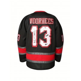 Men'S Voorhees 13 Jason Inspired Hockey Jersey, Polyester Sports V-Neck, Embroidered, Breathable, Lightweight, Moisture-Wicking, Ergonomic Knit Fabric, for Casual, Training, Party, Daily Wear, All-Season