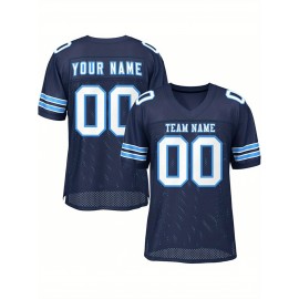 Customizable Football Jersey - Personalized Team Name & Number, Breathable Mesh Back, V-Neck Design, Unisex for Men & Women, Outdoor Sports, Summer Activewear, Custom Football Jersey