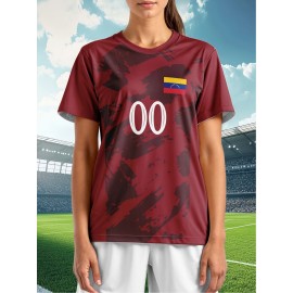 Customizable Women'S Soccer Jersey - Personalized Name & Number, Red Camo Design, Soft Fabric, Round Neck, Summer Sports & Casual Wear, Soccer Accessories
