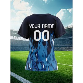 Customizable Women'S Plus Size Football Jersey - Personalized Team Name & Number, Breathable Outdoor Sports Shirt with Vibrant Blue & Pink Geometric Design, Perfect for Soccer Fans, Soccer Fan Apparel | Vibrant Jersey Design | Durable Fabric Shirt
