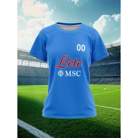 Customizable Women'S Plus Size Football Jersey - Personalized Team Name & Number, Breathable Outdoor Sports Shirt with Vibrant Blue & Pink Geometric Design, Perfect for Soccer Fans, Soccer Fan Apparel | Vibrant Jersey Design | Durable Fabric Shirt