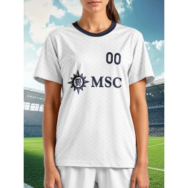 Customizable Women'S Plus Size Football Jersey - Personalized Team Name & Number, Breathable Outdoor Sports Shirt with Vibrant Blue & Pink Geometric Design, Perfect for Soccer Fans, Soccer Fan Apparel | Vibrant Jersey Design | Durable Fabric Shirt