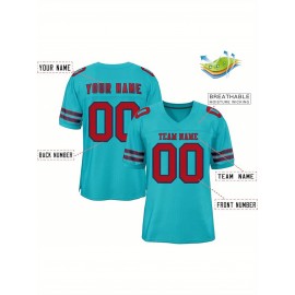 Customizable Football Jersey - Personalized Name & Number, V-Neck, Short Sleeve, Breathable Mesh Fabric, Team Colors with Bold 