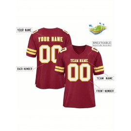 Customizable Football Jersey - Personalized Name & Number, V-Neck, Short Sleeve, Breathable Mesh Fabric, Team Colors with Bold 