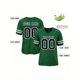 Customizable Football Jersey - Personalized Name & Number, V-Neck, Short Sleeve, Breathable Mesh Fabric, Team Colors with Bold 
