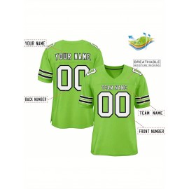 Customizable Football Jersey - Personalized Name & Number, V-Neck, Short Sleeve, Breathable Mesh Fabric, Team Colors with Bold 
