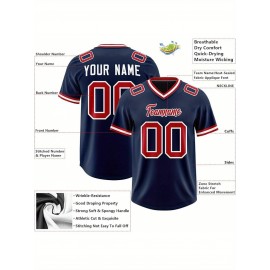 Custom Football Jersey Personalized with Team Name & Number - Women's Large Size Sports Shirt, Navy Blue & Red Color Scheme, Non-Stretch Fabric for Soccer, Team Uniforms, Gifts - Easy-Care Athletic Apparel, Sleeve Stripes, Detailing
