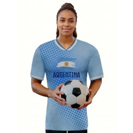 Professional Sports Fabric Women's Creative Graphic Print South American National Team Football Jersey T-Shirt, As Gifts For Sports Fans