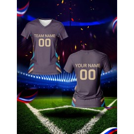 Custom Name and Number Women'S V-Neck Football Jersey, Team Training Sportswear, Comfortable Breathable, Quick-Drying, Daily Casual, Polyester, Slight Stretch, All Over Print, Regular Length, Spring/Summer/Fall, Knit Fabric, 210 g/m²