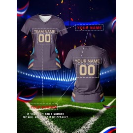 Custom Name and Number Women'S V-Neck Football Jersey, Team Training Sportswear, Comfortable Breathable, Quick-Drying, Daily Casual, Polyester, Slight Stretch, All Over Print, Regular Length, Spring/Summer/Fall, Knit Fabric, 210 g/m²