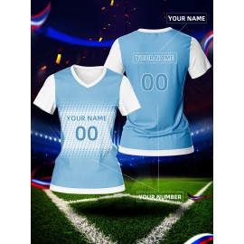Customizable Women's V-Neck Soccer Jersey - Personalized Name & Number, Breathable Polyester, Quick-Dry Sports Top for Team Training & Casual Wear, Personalized Sports Gear | Customizable Soccer Shirt | Lightweight Jersey