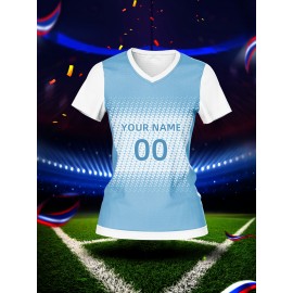 Customizable Women's V-Neck Soccer Jersey - Personalized Name & Number, Breathable Polyester, Quick-Dry Sports Top for Team Training & Casual Wear, Personalized Sports Gear | Customizable Soccer Shirt | Lightweight Jersey