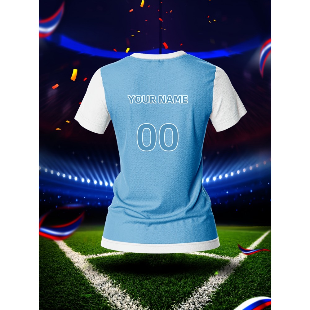 Customizable Women's V-Neck Soccer Jersey - Personalized Name & Number, Breathable Polyester, Quick-Dry Sports Top for Team Training & Casual Wear, Personalized Sports Gear | Customizable Soccer Shirt | Lightweight Jersey