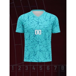 Customizable Kids Soccer Jersey with Name and Number, Polyester V-Neck Sports Shirt, Medium Stretch Knit Fabric, All-Over Print, for Boys, Girls, and Teens, Casual, Running, Training, and Daily Wear, Spring/Summer/Fall