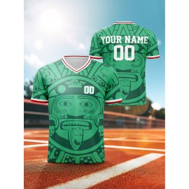 1pc Customizable V-Neck Football Jersey for Kids - Polyester 100% Knit Fabric, Medium Stretch, All Over Print, Preppy Casual Street Style, Sports & Leisure Top for Children, Teens - Ideal for Parties, Beach, Weekend, Festive Occasions
