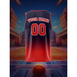 Youngsters' Customizable Basketball Vest - Your Name & Number | Navy Blue with Red Accents, Breathable & Comfortable Polyester, Ideal for Sports Training & Outdoor Fun, Machine Washable, Perfect for Outdoor