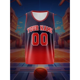 Youngsters' Customizable Basketball Vest - Your Name & Number | Navy Blue with Red Accents, Breathable & Comfortable Polyester, Ideal for Sports Training & Outdoor Fun, Machine Washable, Perfect for Outdoor