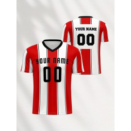 Custom Youngsters' Soccer Jersey - Quick-Dry, Breathable Polyester V-Neck T-Shirt with Personalized Name & Number Design for Boys & Girls - Perfect for Sports & Outdoor Activities, Running, Training, Beach Outings - Spring/Summer/Fall, Perfect for Outdoor