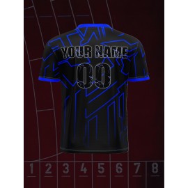 Customizable Youngsters' Soccer Jersey - V-Neck, Personalized Name & Number, Comfortable Polyester Sports Top in Black with Blue Accents for Boys & Girls - Ideal for Outdoor Activities & Training