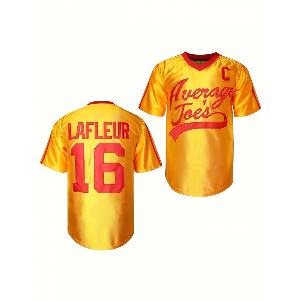 1pc LAFLEUR 16 Retro Vibrant Yellow Sports Jersey - Embroidered Lettering, Breathable & Moisture-Wicking Polyester, V-Neck, Short Sleeve, Loose Fit for Casual, Streetwear, Team Sports, Party - Unisex Adult & Youth Football Top