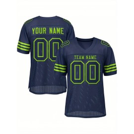 Customizable Football Jersey - Personalized Team Name & Number, Breathable Mesh Back, V-Neck Design, Unisex for Men & Women, Outdoor Sports, Summer Activewear, Custom Football Jersey