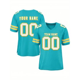 Customizable Football Jersey - Personalized Name & Number, V-Neck, Short Sleeve, Breathable Mesh Fabric, Team Colors with Bold 