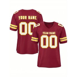 Customizable Football Jersey - Personalized Name & Number, V-Neck, Short Sleeve, Breathable Mesh Fabric, Team Colors with Bold 
