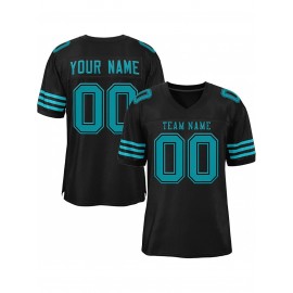 Customizable Football Jersey - Personalized Name & Number, V-Neck, Short Sleeve, Breathable Mesh Fabric, Team Colors with Bold 