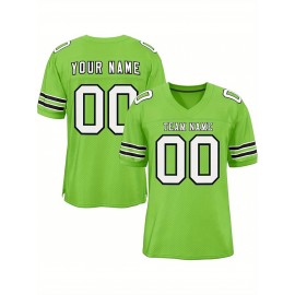 Customizable Football Jersey - Personalized Name & Number, V-Neck, Short Sleeve, Breathable Mesh Fabric, Team Colors with Bold 