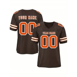 Customizable Football Jersey - Personalized Name & Number, V-Neck, Short Sleeve, Breathable Mesh Fabric, Team Colors with Bold 