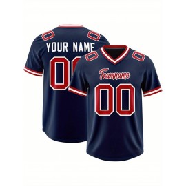 Custom Football Jersey Personalized with Team Name & Number - Women's Large Size Sports Shirt, Navy Blue & Red Color Scheme, Non-Stretch Fabric for Soccer, Team Uniforms, Gifts - Easy-Care Athletic Apparel, Sleeve Stripes, Detailing