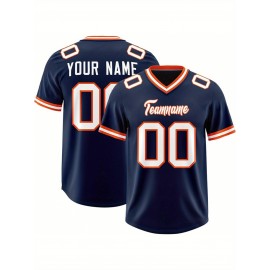 Custom Football Jersey Personalized with Team Name & Number - Women's Large Size Sports Shirt, Navy Blue & Red Color Scheme, Non-Stretch Fabric for Soccer, Team Uniforms, Gifts - Easy-Care Athletic Apparel, Sleeve Stripes, Detailing
