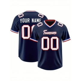 Custom Football Jersey Personalized with Team Name & Number - Women's Large Size Sports Shirt, Navy Blue & Red Color Scheme, Non-Stretch Fabric for Soccer, Team Uniforms, Gifts - Easy-Care Athletic Apparel, Sleeve Stripes, Detailing
