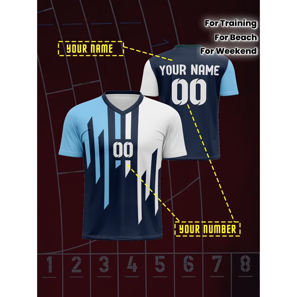 1pc Customizable Kids Soccer Jersey - V-Neck Polyester Football Top with Personalized Name & Number, Medium Stretch, All Over Print, Casual Sports Style for Boys & Girls, Perfect for Training, Beach, Weekend & Birthday Occasions